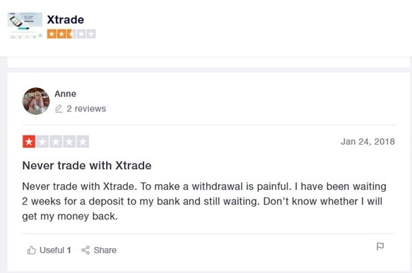 XTRADE Trustpilot withdrawal