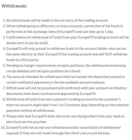 Europefx Withdrawal policy